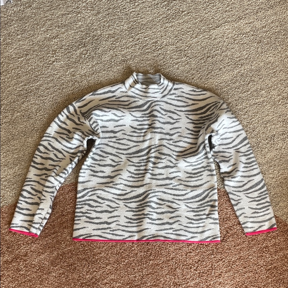 Anthropologie Gray and White Zebra Sweater with Pink Trim